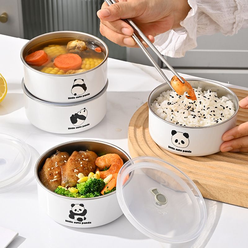 Cartoon Round Student 304 Stainless Steel Small Lunch Box Office Worker Multi-Layer Lunch Bento Box Portable Travel Food Container