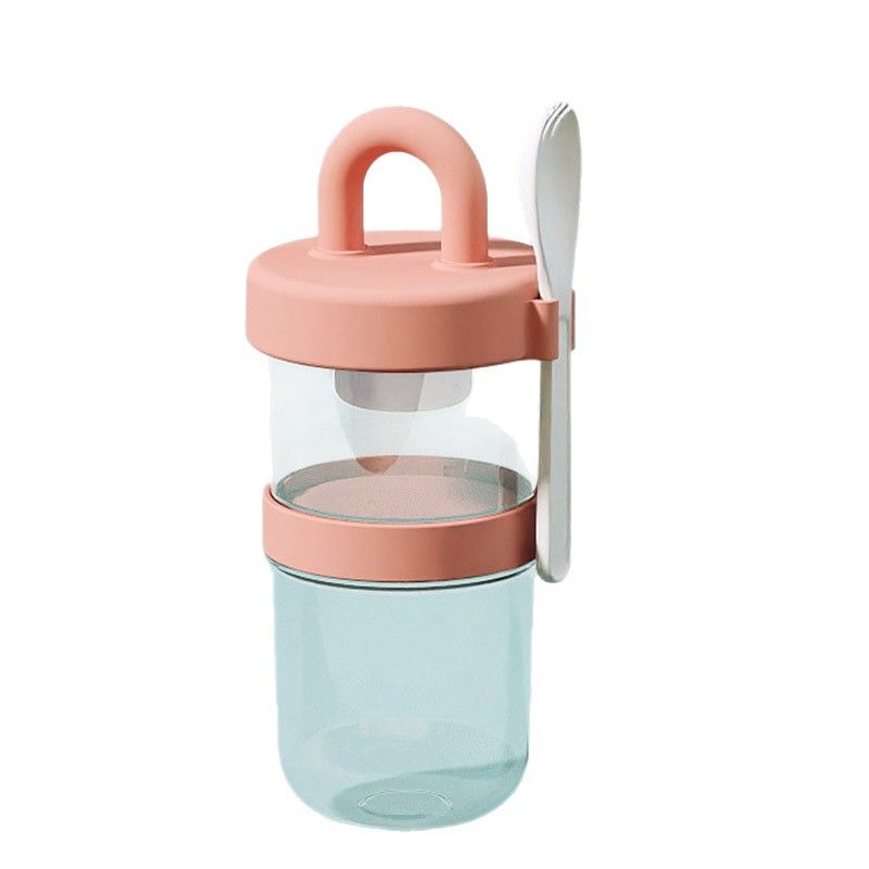 Student Minimalist Transparent Salad Cup Stylish Portable Fruit Cup Oatmeal Cup with Lid Spoon with Tableware