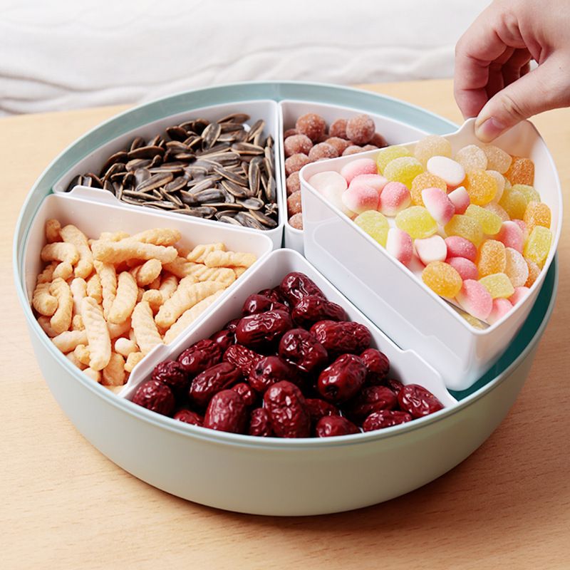 Household Festive Chinese Style Compartment Candy Box Hollow Snack Candy Box Round Plastic Nuts Sunflower Seeds Fruit Plate