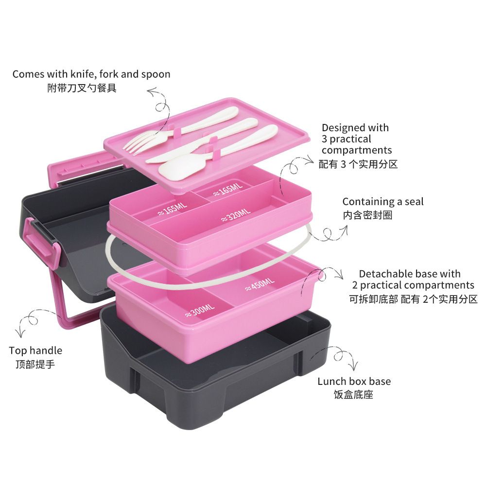 Student Minimalist Compartment Double-Layer Plastic Lunch Box Microwave Safe Portable Outdoor Picnic Food Container