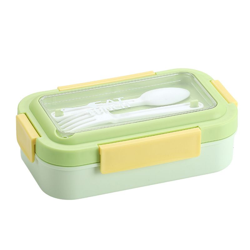 Student 304 Stainless Steel Lunch Box Office Worker Buckle Lunch Bento Box Plastic Food Container Compartment Spoon and Fork Cutlery