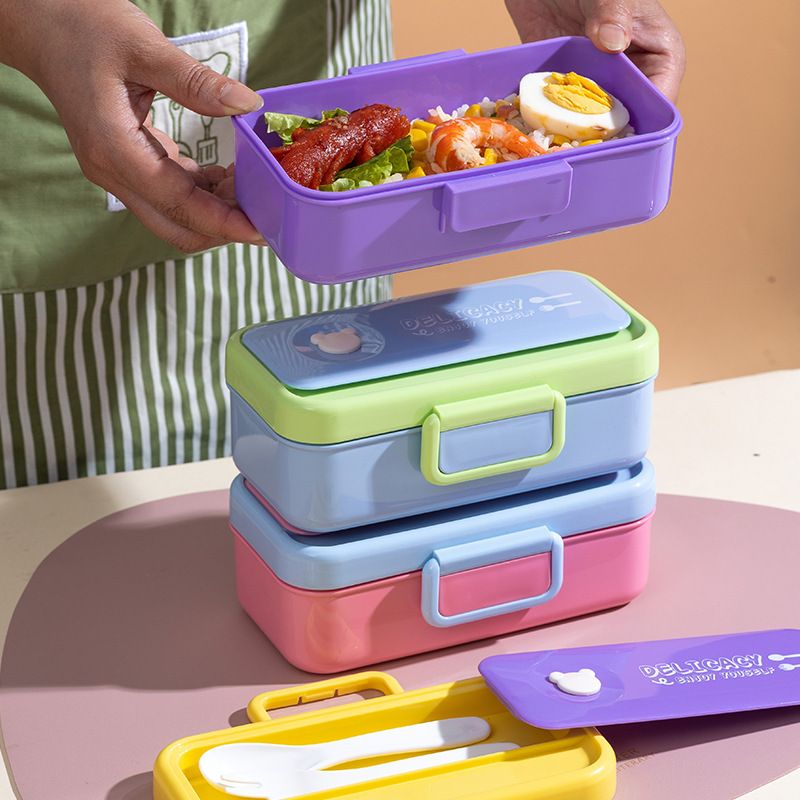 Student Buckle Plastic Lunch Box Microwave Safe Kids Cartoon Lunch Bento Box Travel Small Food Container