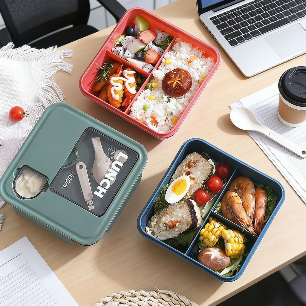 Japanese Style Student Compartment Buckle Lunch Box Travel Food Container Office Worker Lunch Bento Box with Cutlery