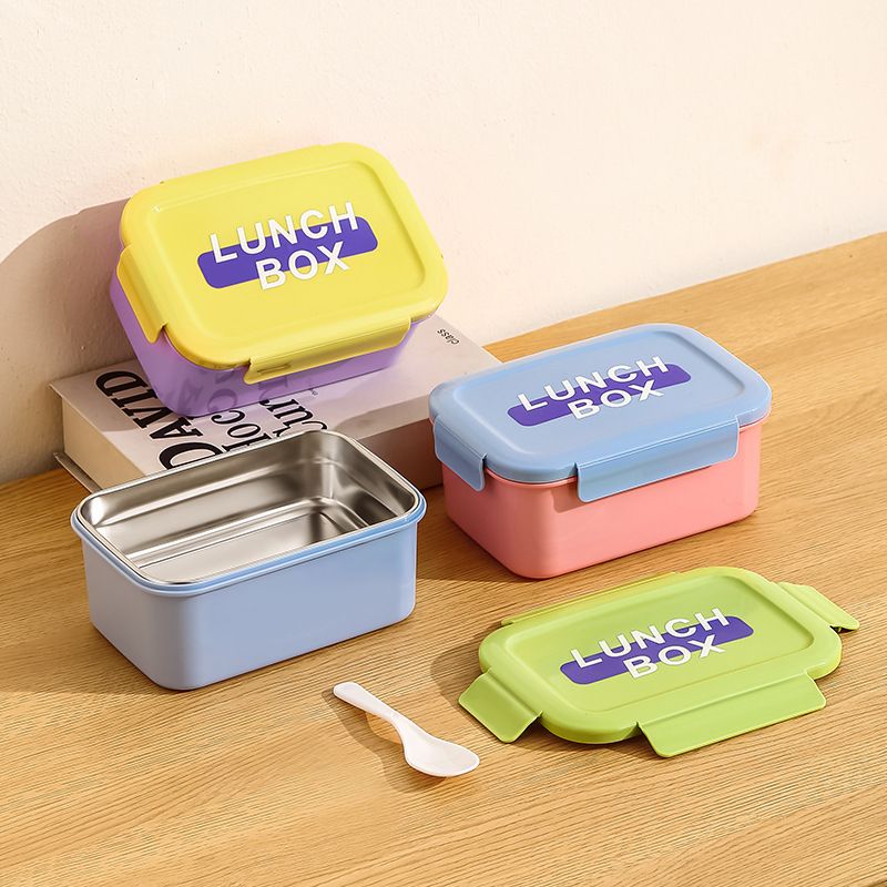 Minimalist Student 304 Stainless Steel Buckle Compartment Lunch Box Adult Lunch Bento Box with Lid Double-Layer Food Container