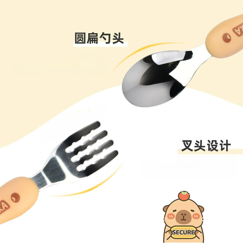 Cartoon 304 Stainless Steel Kids Tableware Set Student Storage Portable Spoon and Fork 2-Piece Set Combination Gift