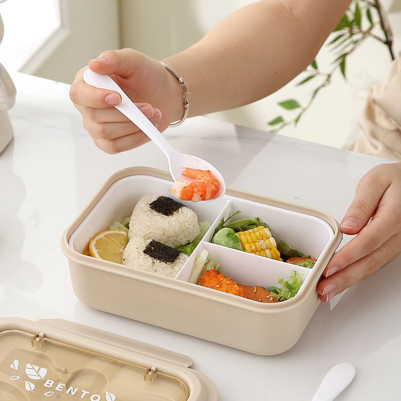 Student Minimalist Plastic Compartment Lunch Box Microwave Heating Lunch Bento Box Kids Food Container with Lid