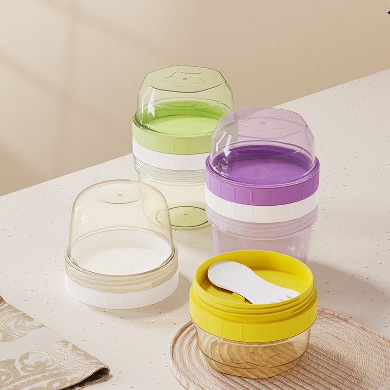Kids Round Baby Food Box Infant Milk Powder Box Double-Layer with Lid Baby Portable Snack Storage