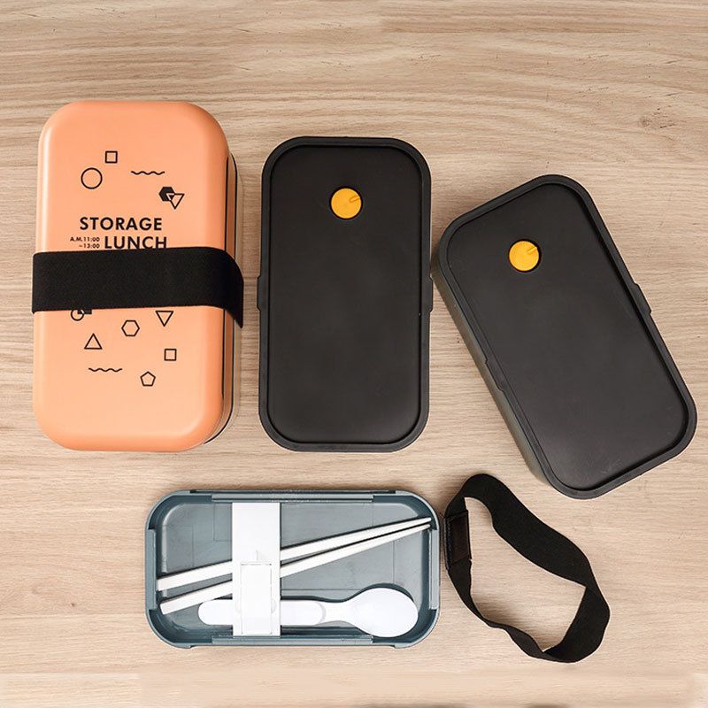 Student Japanese Style Double-Layer Lunch Box Office Worker Cafeteria Microwave Safe Heating Lunch Bento Box Portable Travel Food Container