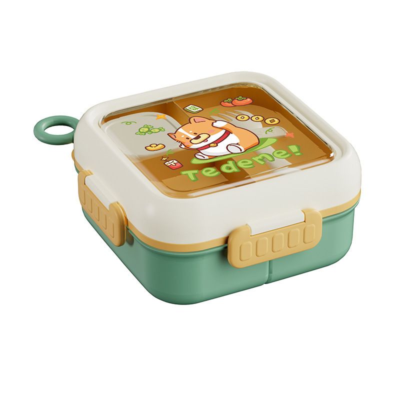 Student Square Cartoon Plastic Compartment Lunch Box Office Worker Food Container Microwave Safe Lunch Bento Box