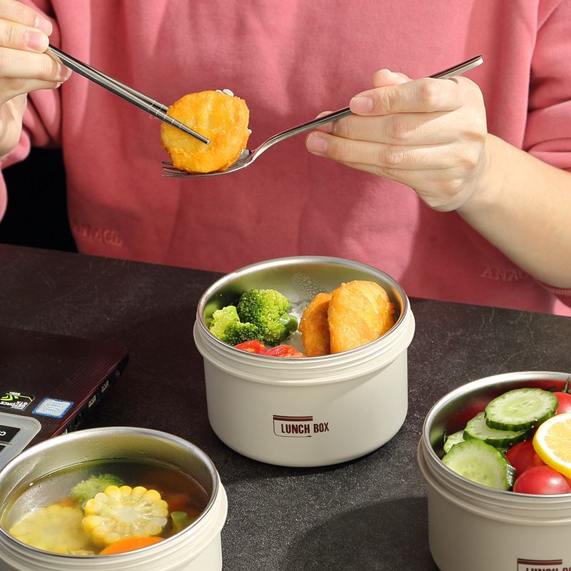 Fiambrera Bento de acero inoxidable al por mayor, recipiente redondo apilable para alimentos