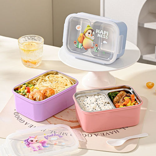 Cartoon Student 304 Stainless Steel Compartment Lunch Box Office Worker Lunch Box Bento Box with Lid Travel Food Container