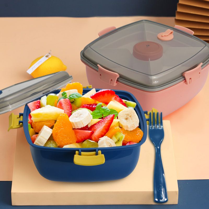 Creative Student Compartment Lunch Box with Spoon and Fork Adult Bento Lunch Box Large Capacity Sauce Jar Microwave Safe