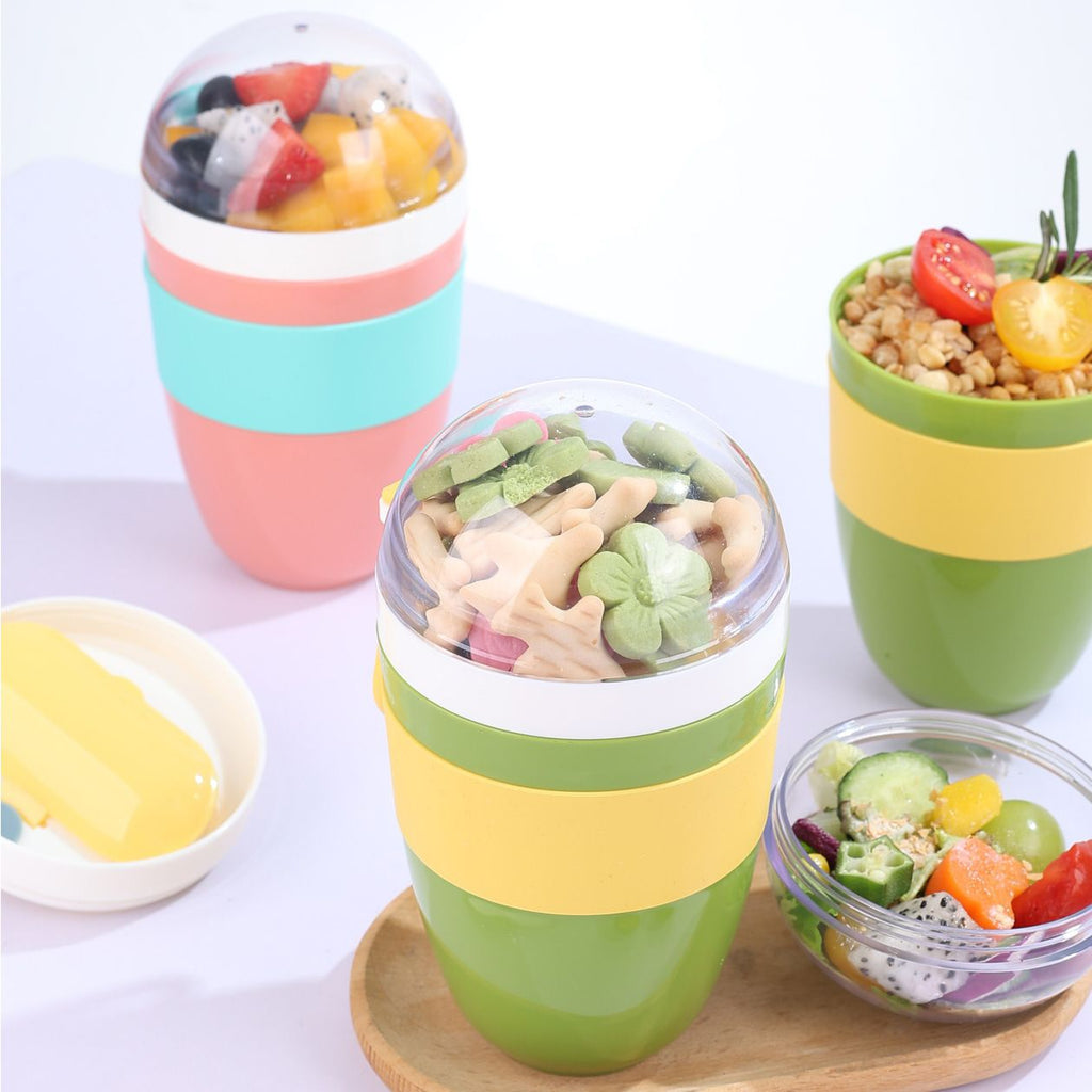 Minimalist Student Plastic Oatmeal Cup with Lid Double-Layer Portable Fruit Cup Office Worker Tumbler Cup