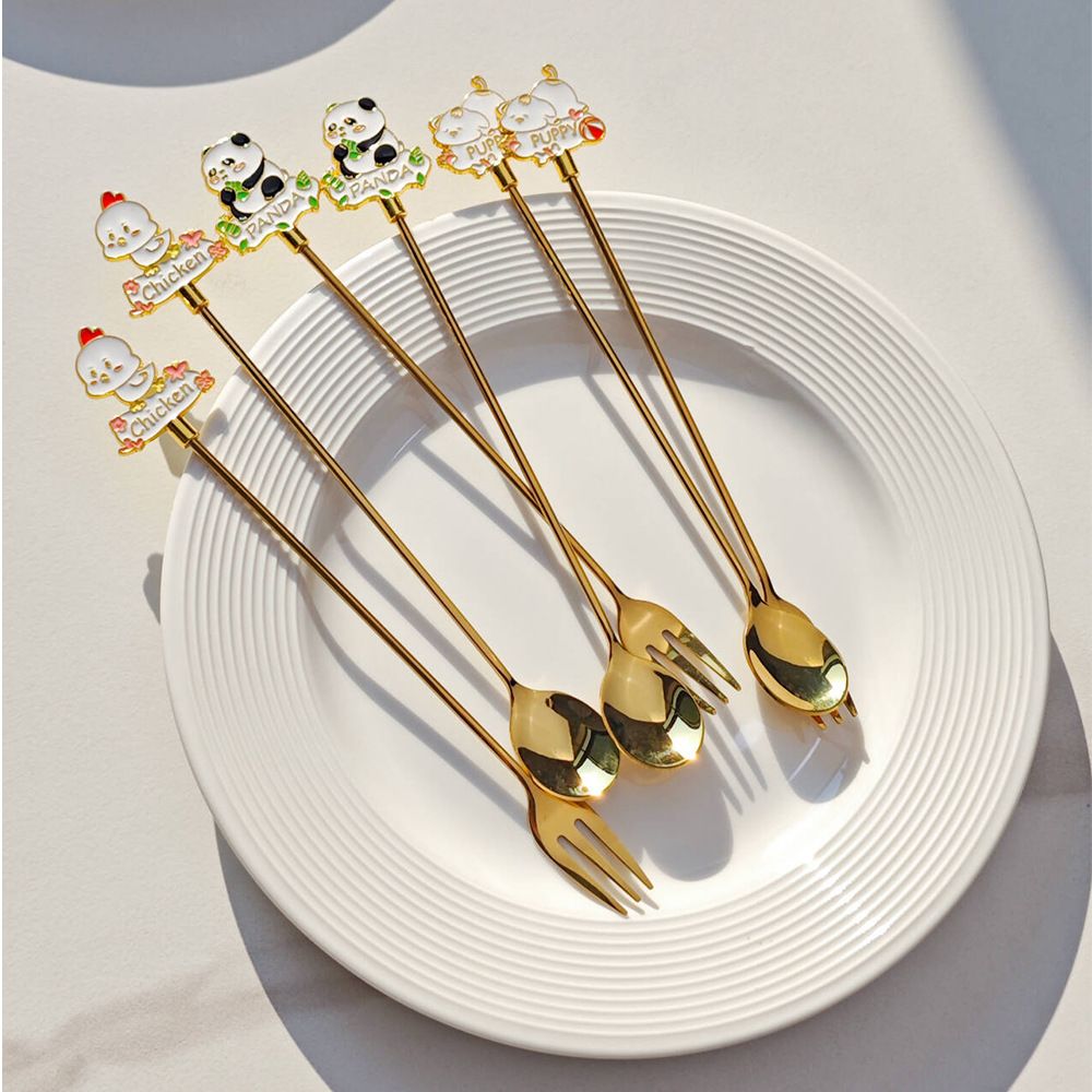 Cartoon Kids 304 Stainless Steel Spoon Zinc Alloy Cake Popsicle Long Ice Spoon Japanese Style Stirring Spoon Dessert Spoon