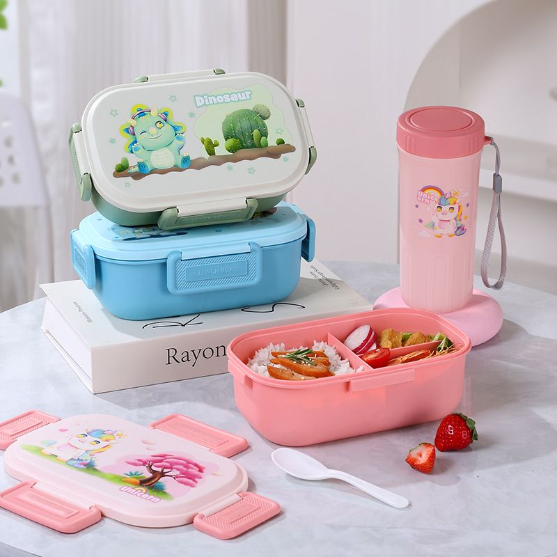 Kids Cartoon Plastic Compartment Lunch Box Student Portable Lunch Bento Box Microwave Safe Takeout Food Container