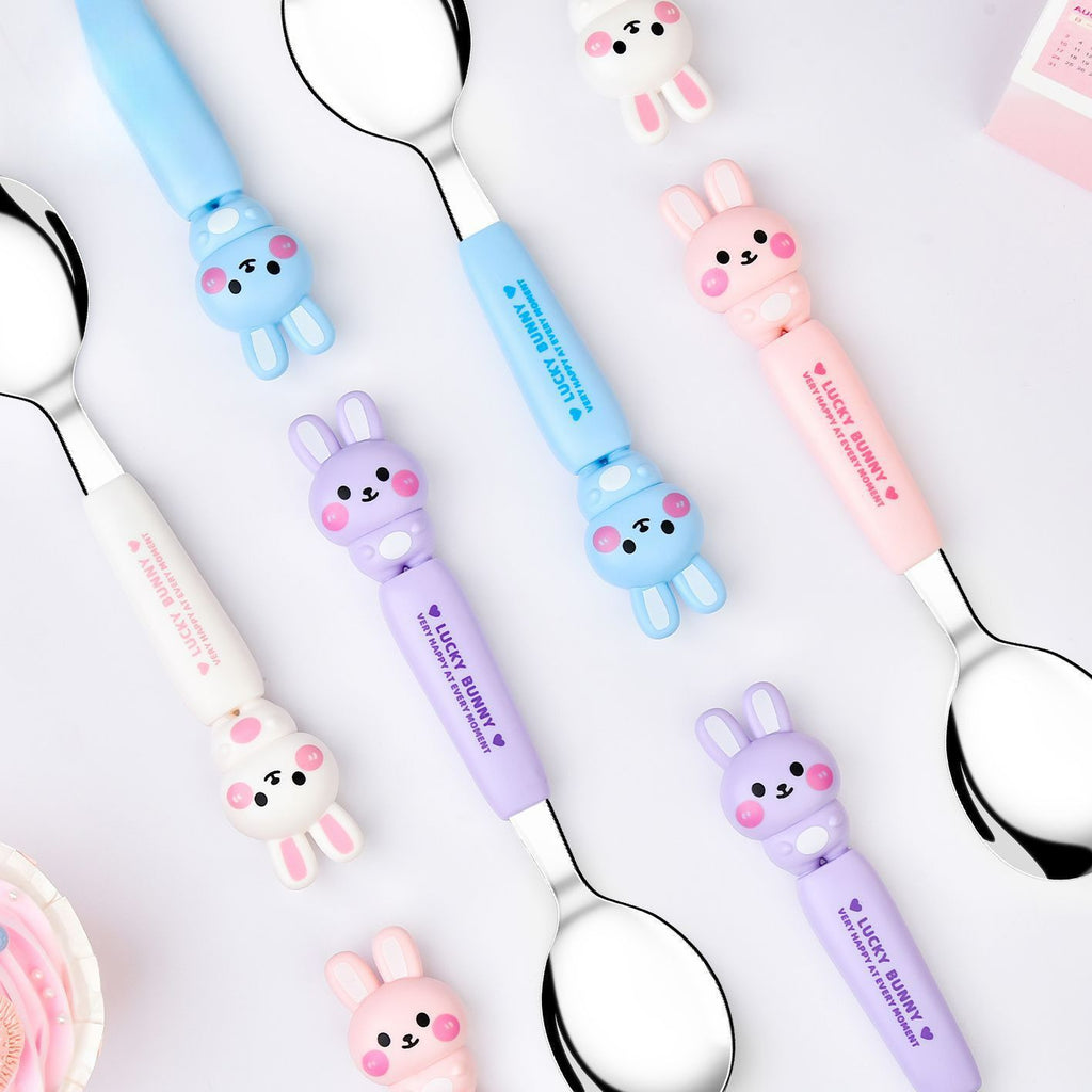 Cartoon Rabbit Stainless Steel Cute Kids Tableware Set Student Portable Spoon and Fork 2-Piece Set Eating Spoon Gift
