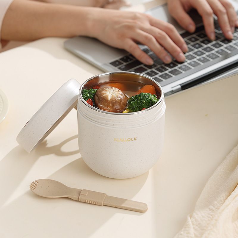 Student 304 Stainless Steel Lunch Box Office Worker Portable Wheat Soup Cup with Lid Spoon Oatmeal Cup Porridge Jar