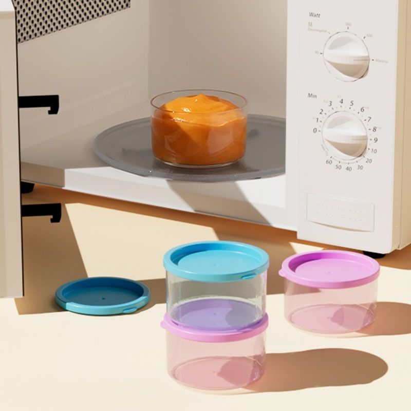 Minimalist Infant Baby Baby Food Box Round Freshness Box Kids Snack Sealed with Scale 4 pcs Set
