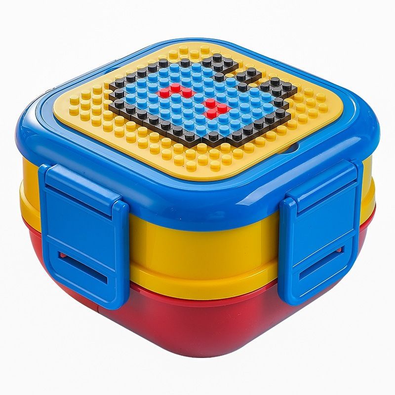 Cartoon 304 Stainless Steel Kids DIY Building Blocks Double-Layer Lunch Box Student Cafeteria Lunch Bento Box