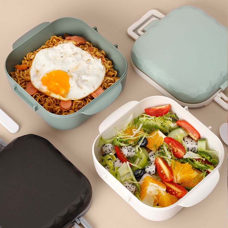 Student Dorm Square Draining Lunch Box Kids Lunch Bento Box Food Container with Cutlery