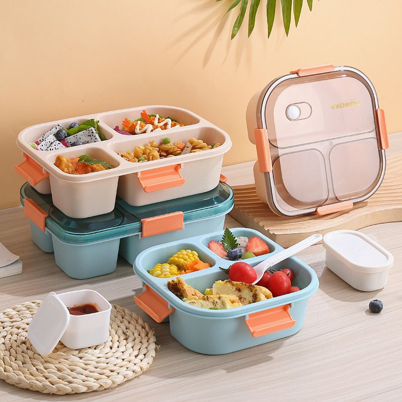 INS Trending Japanese Style Compartment Lunch Box Student Bento Box Sauce Box Microwave Safe Office Cafeteria Adult Lunch Box
