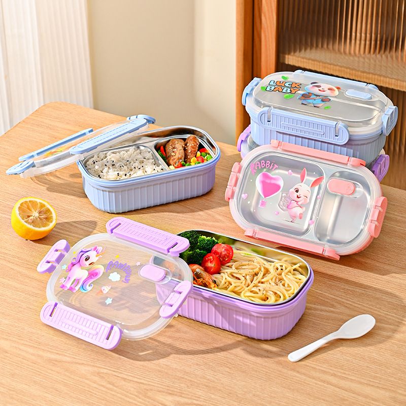 Student Cartoon 304 Stainless Steel Compartment Lunch Box Office Worker Lunch Bento Box Dorm Cafeteria Takeout Food Container