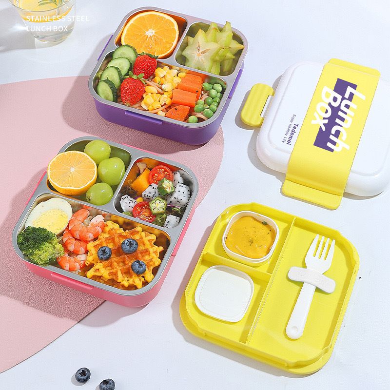Fiambrera Bento portátil de acero inoxidable 304 al por mayor, recipiente para preparar comidas