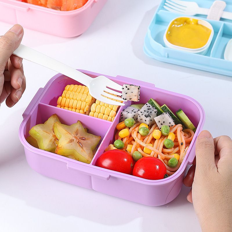 Student Rectangular Minimalist Plastic Compartment Lunch Box with Cutlery Office Worker Lunch Bento Box Portable Takeout Food Container