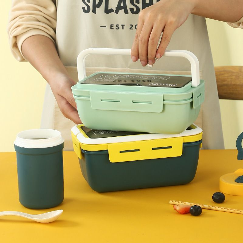 Minimalist Compartment Bento Box Large Capacity Student Japanese Style Lunch Box with Spoon and Chopsticks Office Worker Microwave Safe Lunch Box