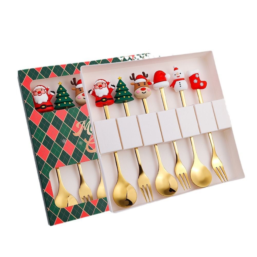 Spoon Christmas Spoon Tableware Santa Claus Reindeer Christmas Set Spoon Gift