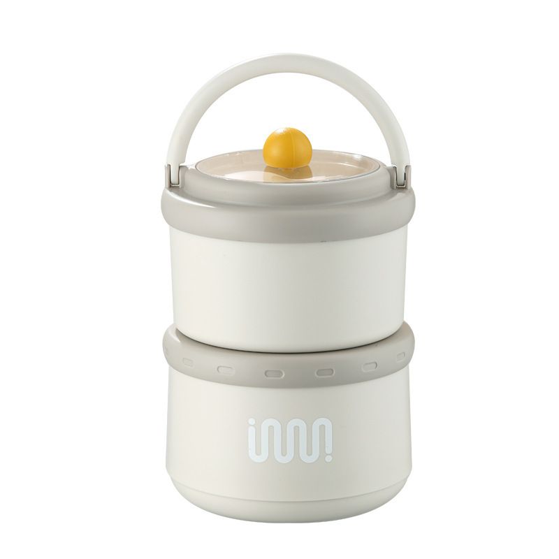 Office Worker Portable 304 Stainless Steel Soup Cup and Porridge Jar Single/Double Layer Round Bucket Lunch Box Student Bento Box
