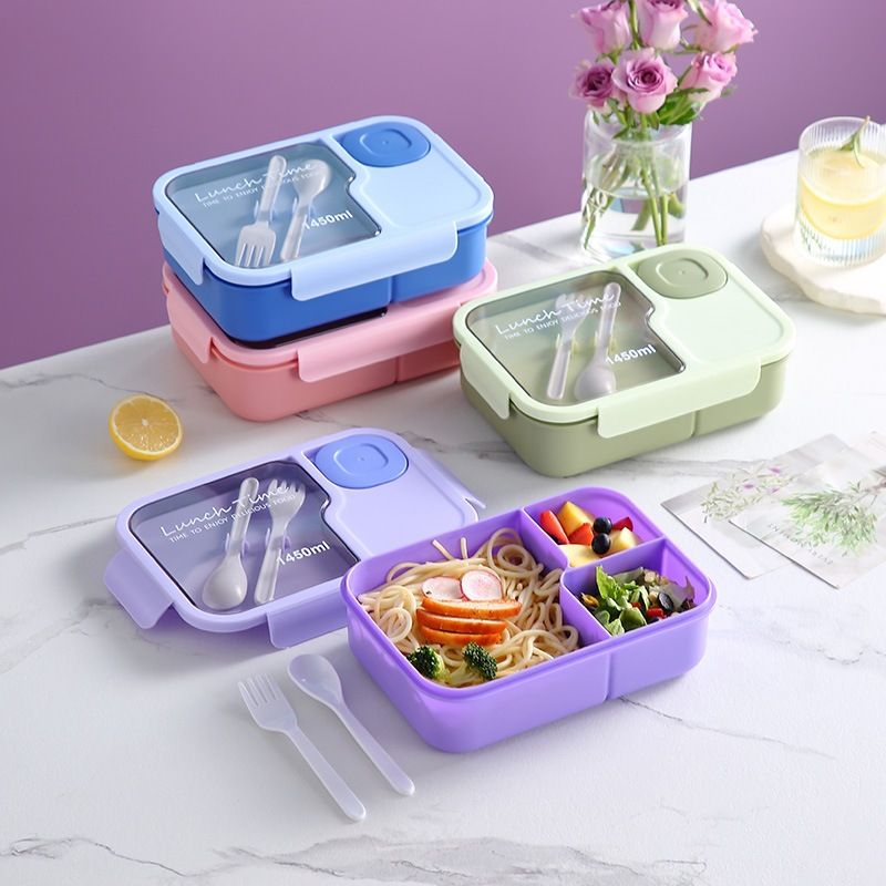 Student Plastic Lunch Box Japanese Style Office Worker Bento Box Meal Prep Microwave Safe with Cutlery Lunch Box