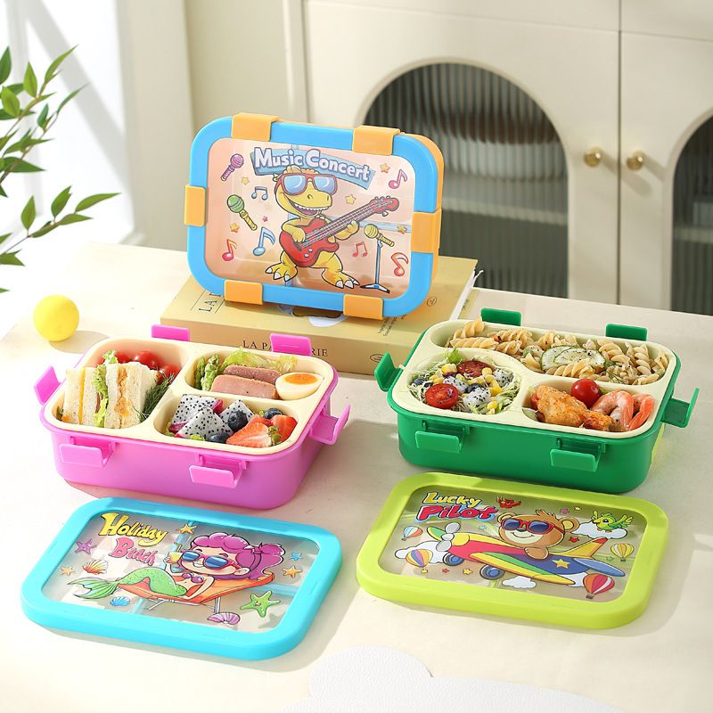 Fiambrera Bento de Plástico al por Mayor, con Diseño de Dibujos Animados para Viajes y Picnics