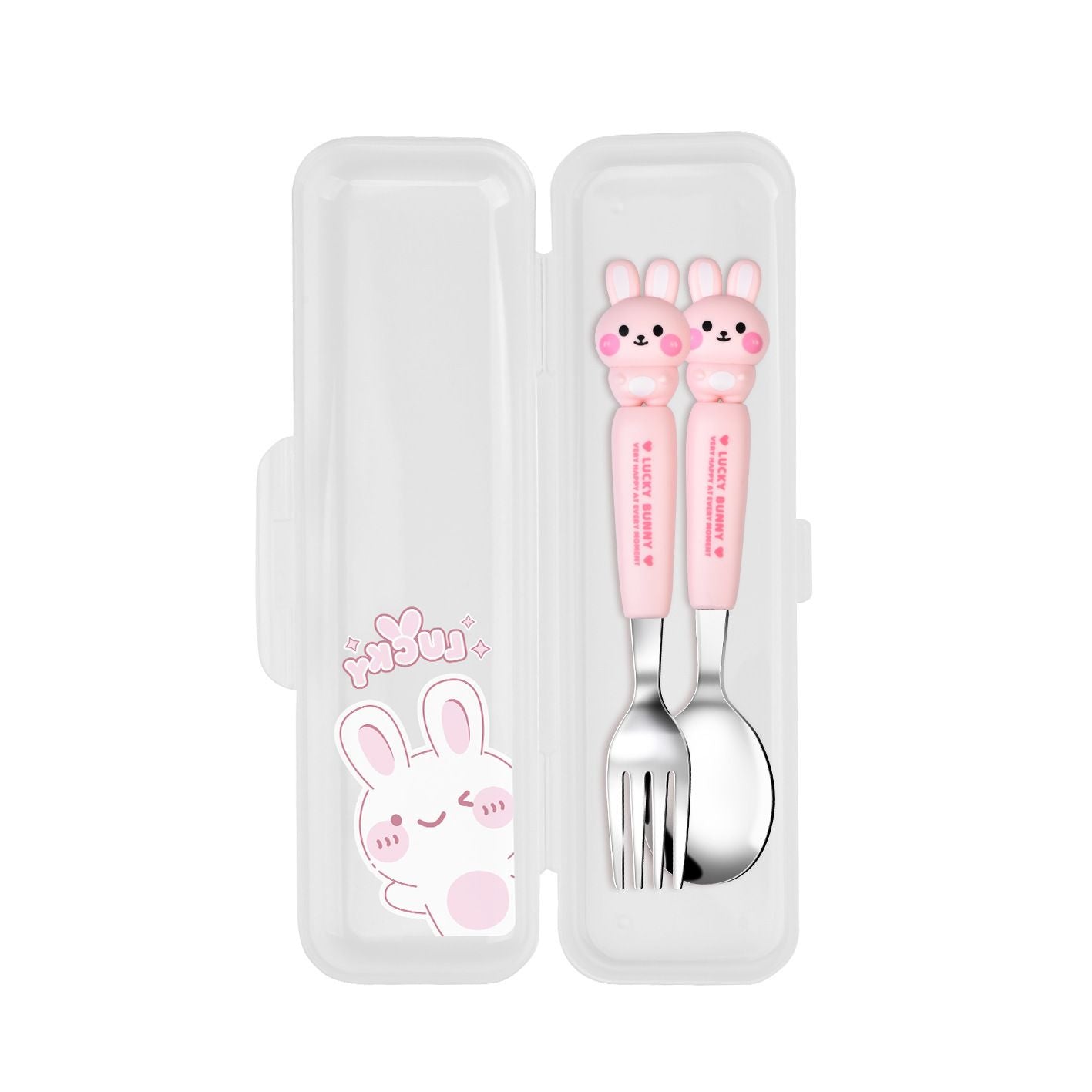 Cartoon Rabbit Stainless Steel Cute Kids Tableware Set Student Portable Spoon and Fork 2-Piece Set Eating Spoon Gift