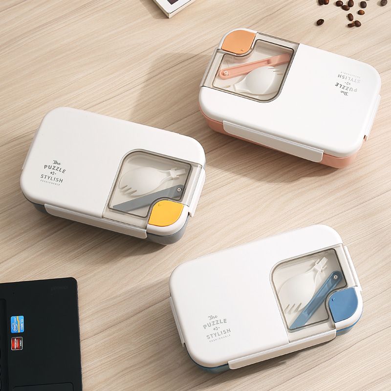 Student Trending 304 Stainless Steel Lunch Box Office Worker Minimalist Single-Layer Puzzle Buckle Lunch Bento Box with Cutlery