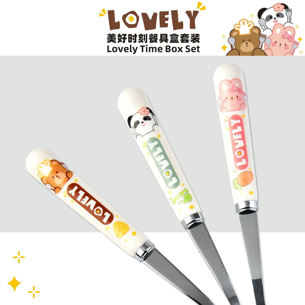 Cartoon Student Stainless Steel Eating Spoon and Fork Tableware Set Outdoor Travel Portable 2-Piece Set Gift