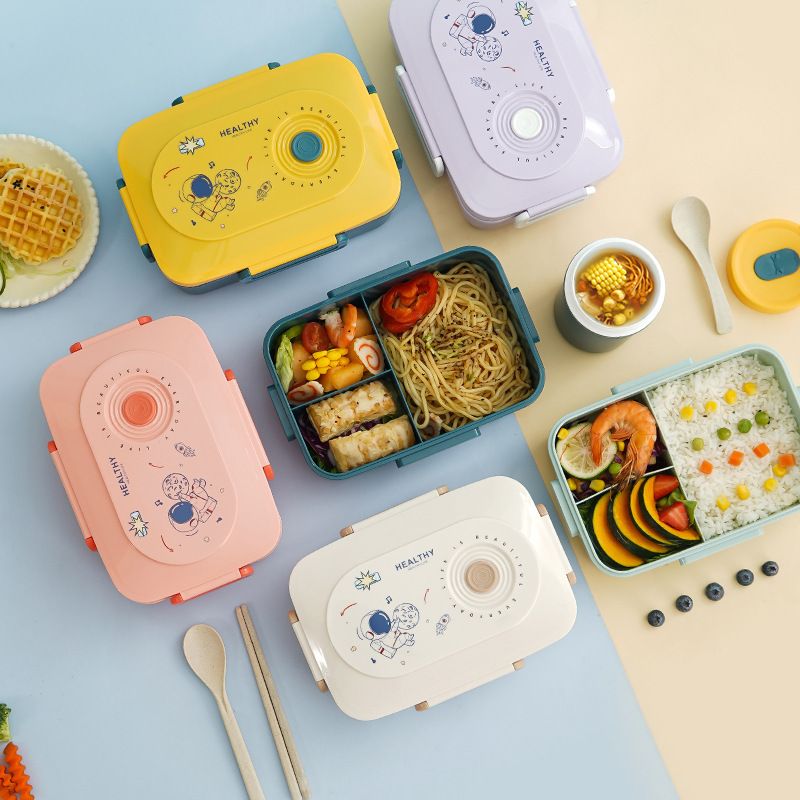 Cartoon Kids Compartment Lunch Box Student Lunch Bento Box Microwave Safe Heating Food Container