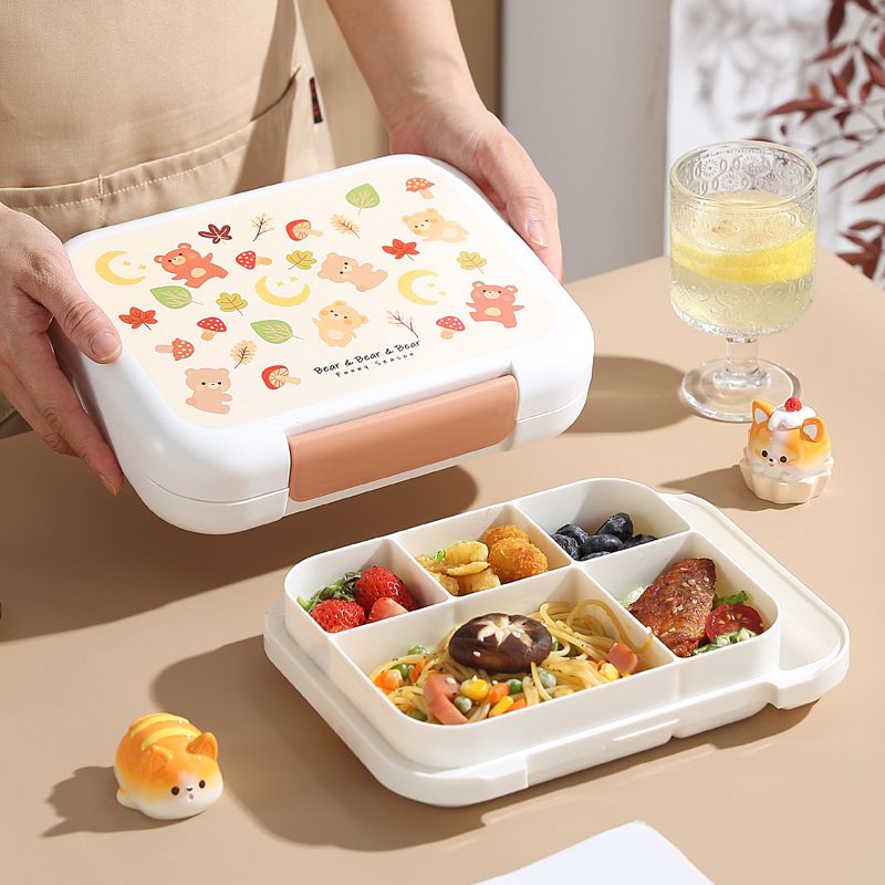 Cartoon Student Compartment Lunch Box Travel Portable Buckle Bento Box Large Capacity Sauce Box Tableware