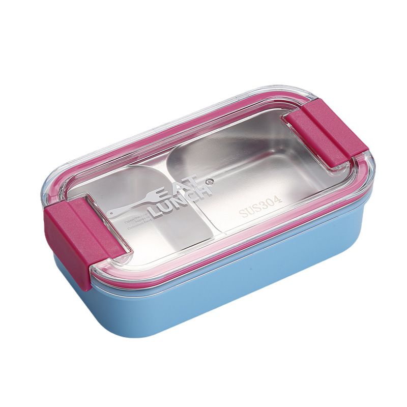 Student 304 Stainless Steel Compartment Lunch Box Office Worker Portable Lunch Bento Box Dorm Takeout Food Container with Spoon and Fork