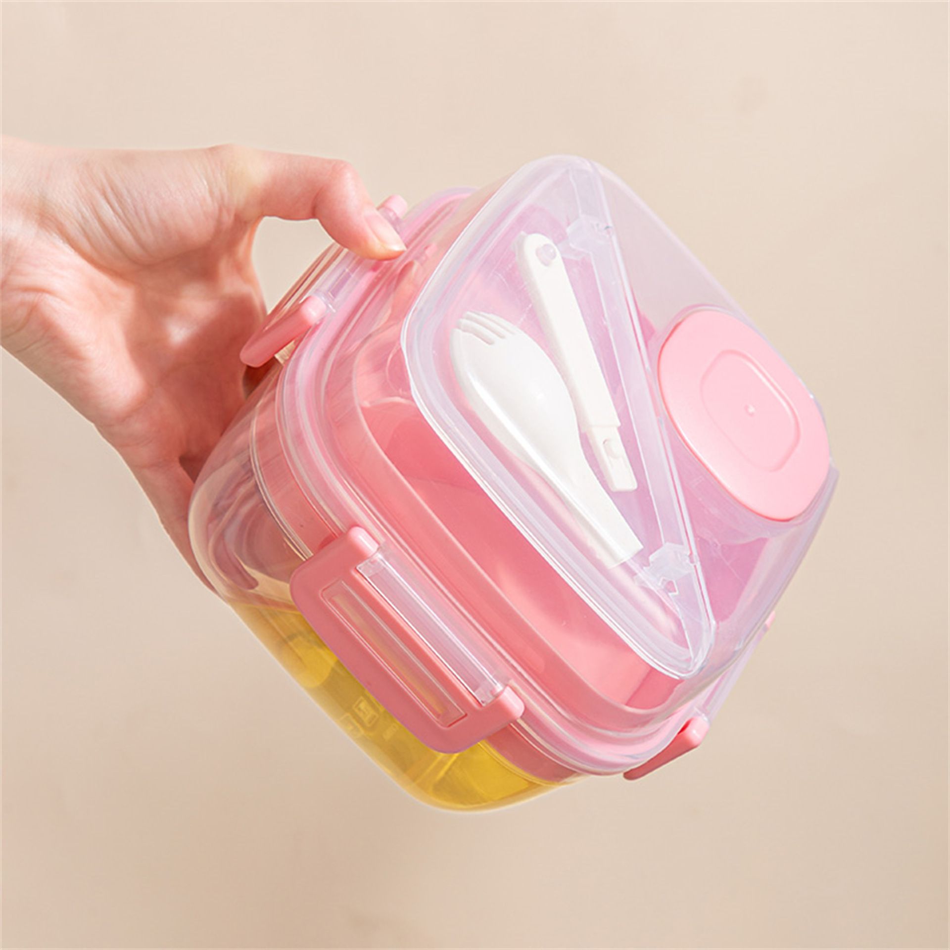 Transparent Compartment Double-Layer Square Lunch Box Portable Bento Box Fridge Freshness Box Outdoor Travel Food Container