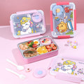 Cartoon 304 Stainless Steel Student Buckle Lunch Box with Lid Kids Compartment Lunch Bento Box Travel Food Container Spoon and Fork