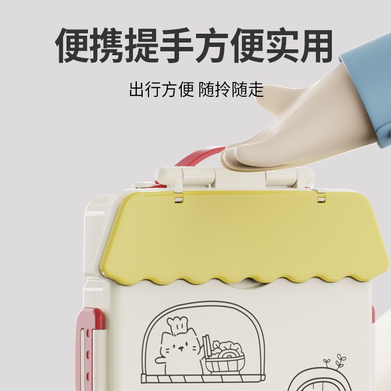 Cartoon Kids Compartment Lunch Box with Handle Microwave Safe Large Capacity Bento Box Student Portable Outdoor Food Container