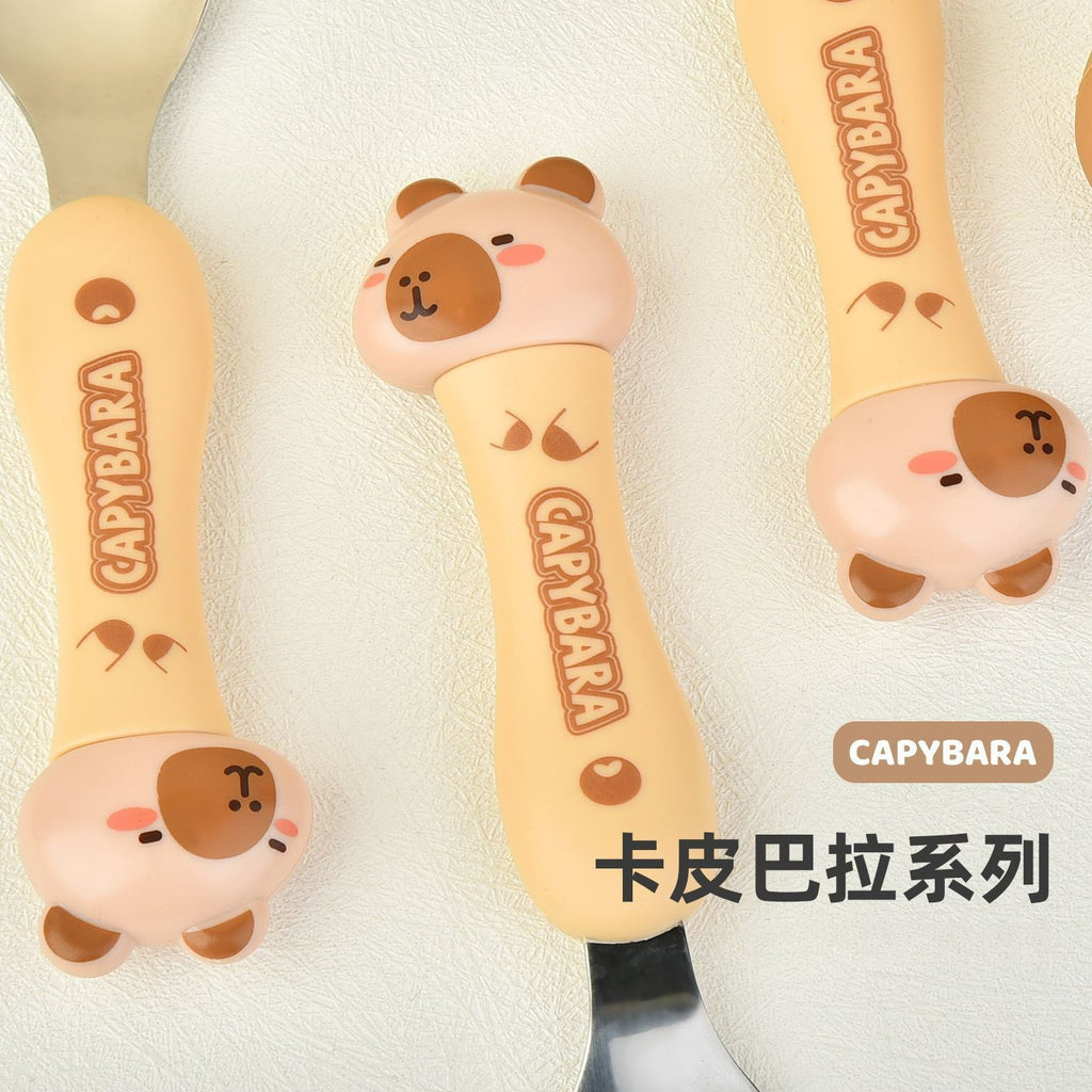 Cartoon 304 Stainless Steel Kids Tableware Set Student Storage Portable Spoon and Fork 2-Piece Set Combination Gift