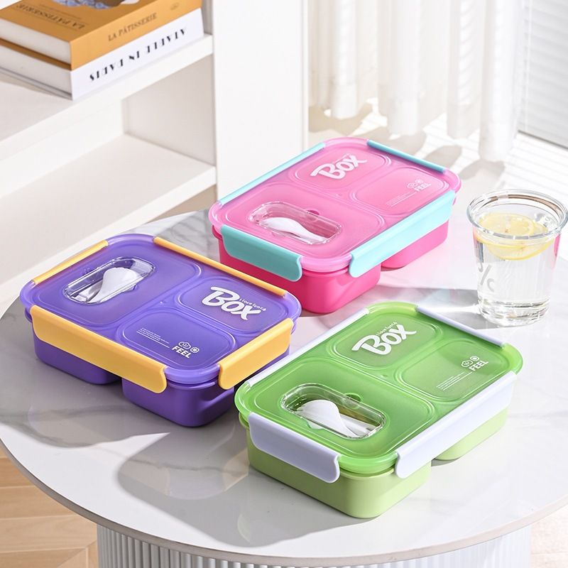Student PP Large Capacity Compartment Lunch Box Microwave Safe Office Worker Minimalist Lunch Bento Box with Cutlery