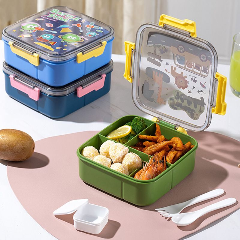 Cartoon Kids Plastic Square Compartment Lunch Box Student Portable Outdoor Travel Food Container Lunch Box