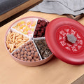 Household Festive Chinese Style Compartment Candy Box Hollow Snack Candy Box Round Plastic Nuts Sunflower Seeds Fruit Plate