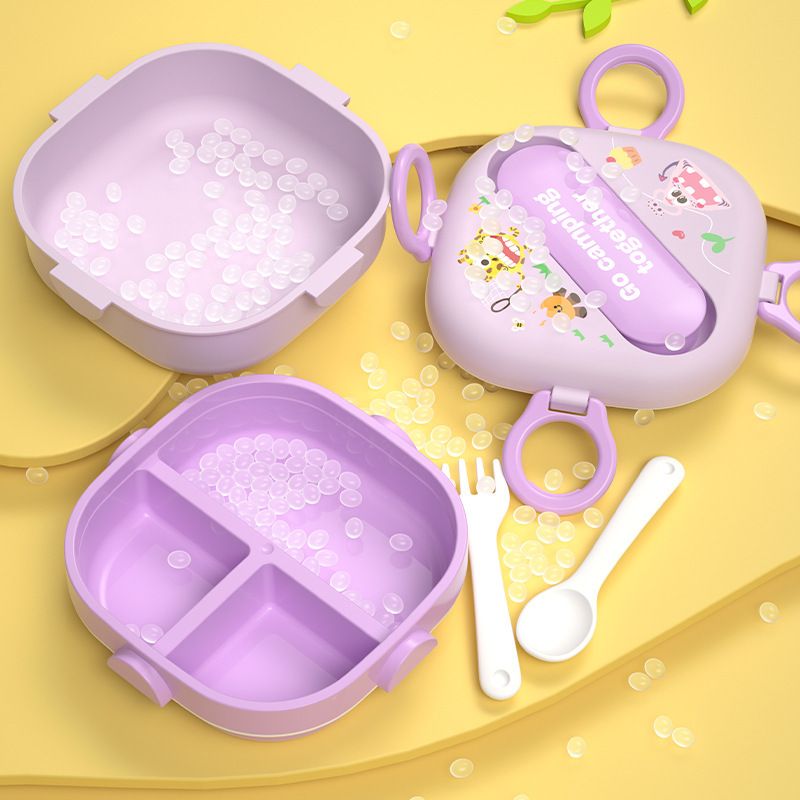 Kids Cartoon Double-Layer Compartment Buckle Lunch Box Student Microwave Safe Lunch Bento Box with Cutlery