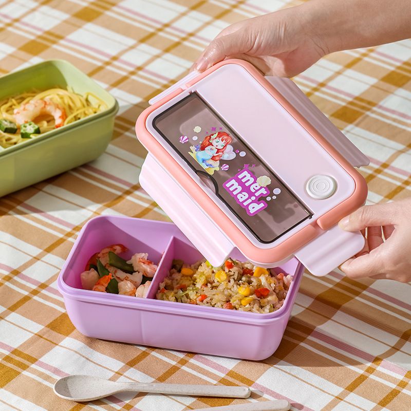Student Cartoon Compartment Cafeteria Takeout Lunch Box Microwave Safe Bento Box with Lid Food Container