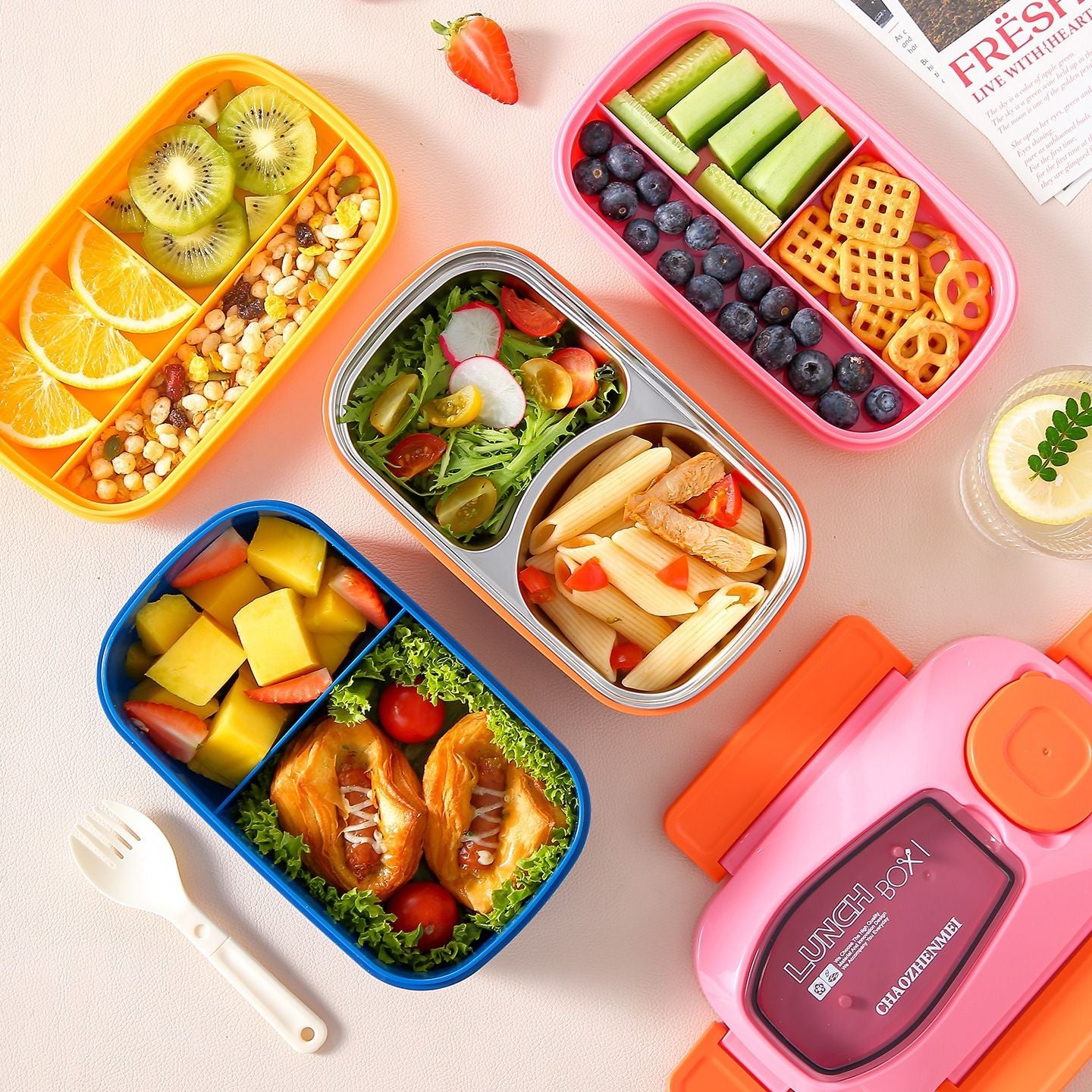 Fiambrera Bento de Acero Inoxidable 304 al por Mayor, Recipiente Apilable para Alimentos