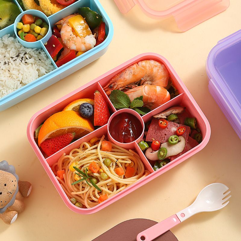 Student Minimalist Compartment Plastic Lunch Box and Water Cup Set Travel Portable Lunch Bento Box Microwave Safe Heating Tableware